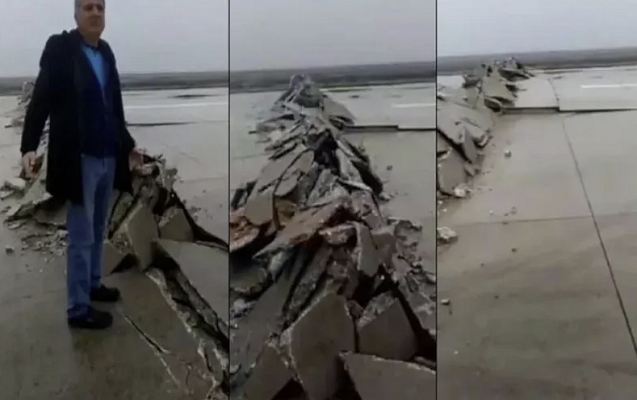 Hatayda aeroportun uçuş-enmə zolağı dağıldı - Video 