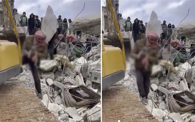 Suriyada dağıntılar altında körpə dünyaya gəldi - Video 