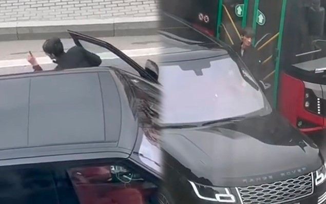 Balaəli mağazaya getmək üçün avtobusun yolunu kəsdi - Video 