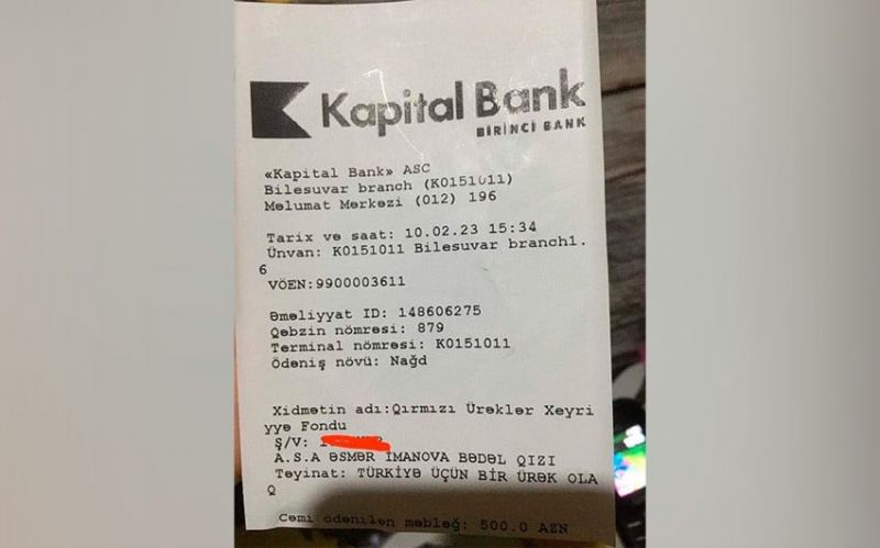 Biləsuvarda müəllim əməkhaqqını zəlzələdə zərərçəkənlər üçün ianə edib 