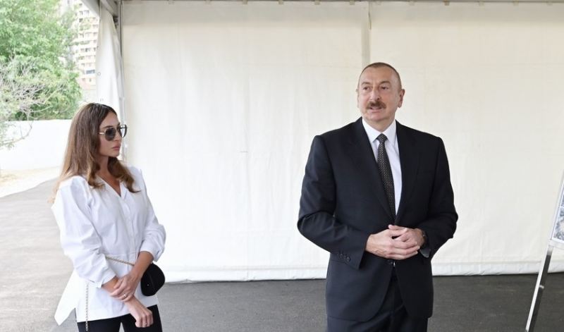 Prezident və xanımı Ağdam Muğam Mərkəzinin təməlini qoyub 
