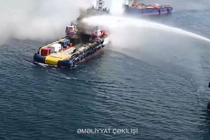 Xəzərdə təchizat gəmisində baş vermiş yanğın tam söndürülüb 