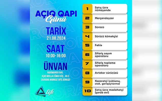 “Avrora” şirkəti “Açıq qapı” günü elan edir! 
