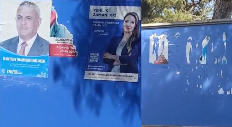 Deputatlığa namizəd İntiqam Alıyevin təşviqat posterləri cırılır: Video