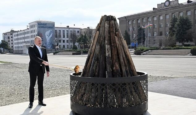 Prezident Xankəndidə Novruz tonqalını alovlandırdı 