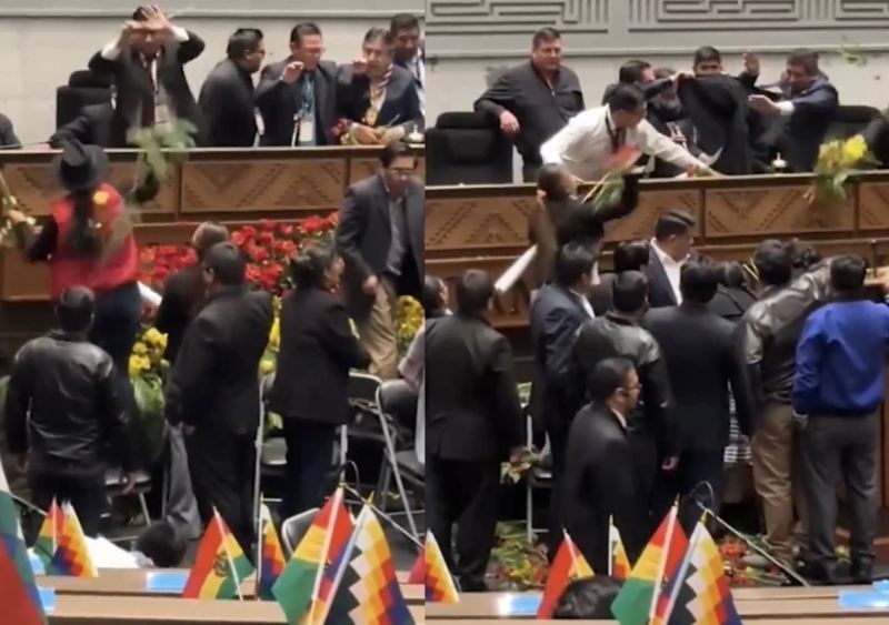 Boliviya parlamentində qalmaqal: Vitse-prezident \"pomidor atəşi\"nə tutuldu 