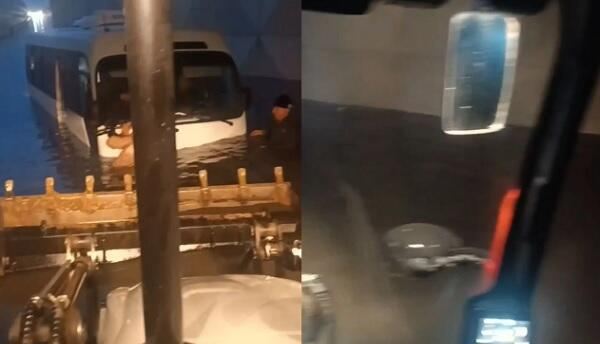 Mərdəkan tunelində sərnişin avtobusu batdı - Video 