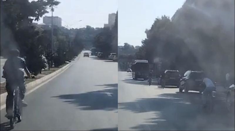 Bakıda yeniyetmələr magistral yolda velosiped yarışına çıxdılar: Təhlükəli anlar -VİDEO