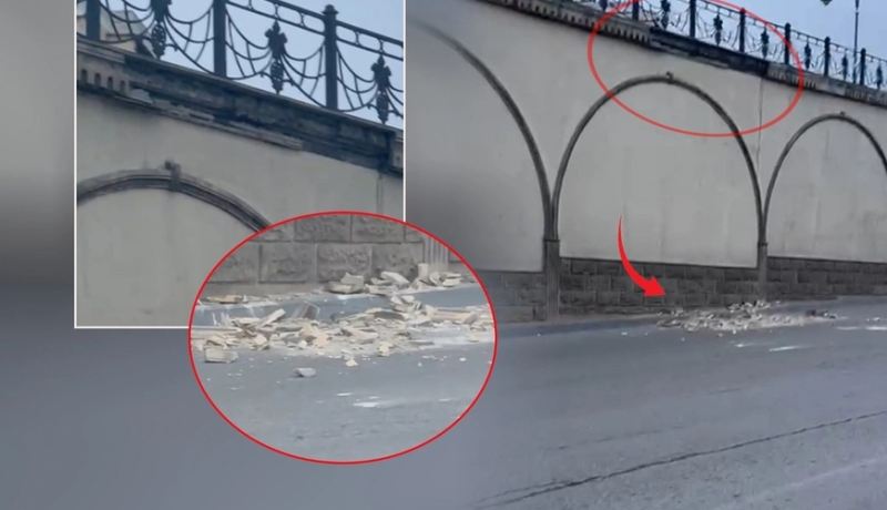 Bakıda körpüdə təhlükəli vəziyyət - Daşlar qoparaq yola tökülüb 