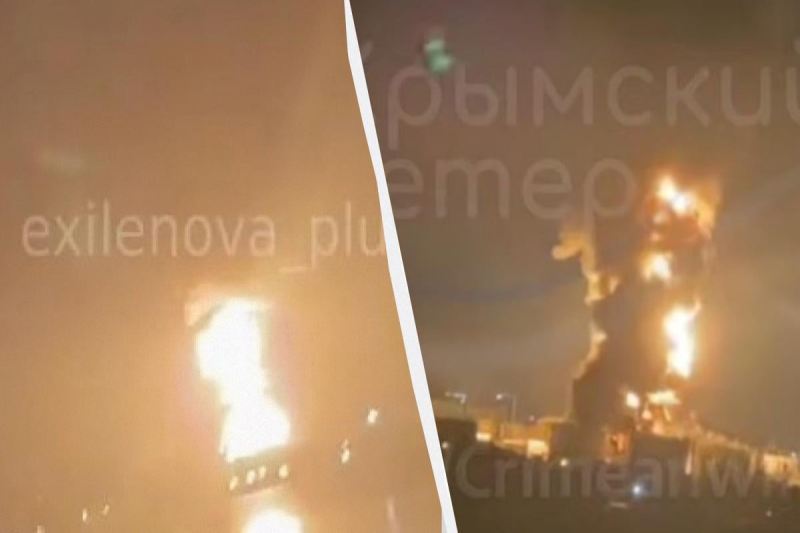 Krımda neft anbarında dron hücumundan sonra yanğın olub 