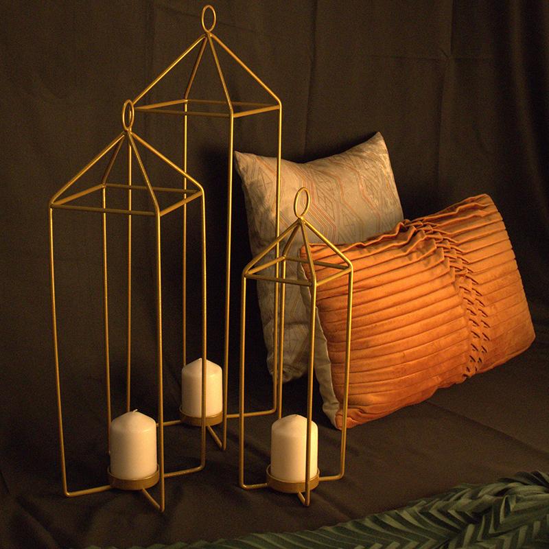 Set of 3 Golden Metal Lantern