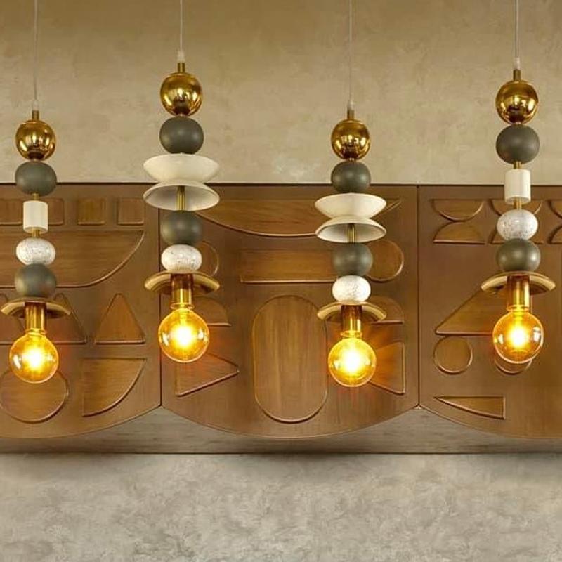 Olive and White pendants with brass