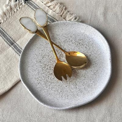 White/ gold salad serving set