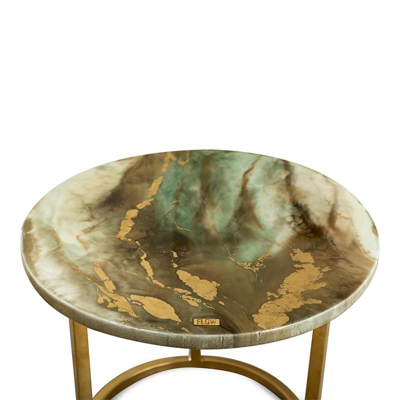 Olive Green & gold round side table