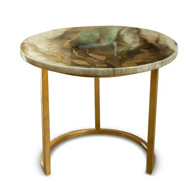 Olive Green & gold round side table