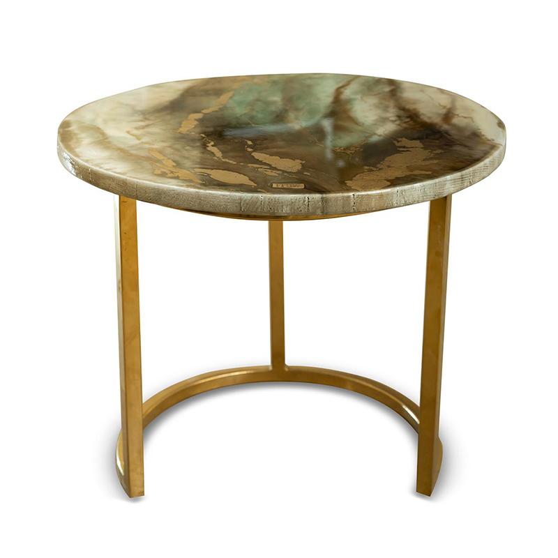 Olive Green & gold round side table