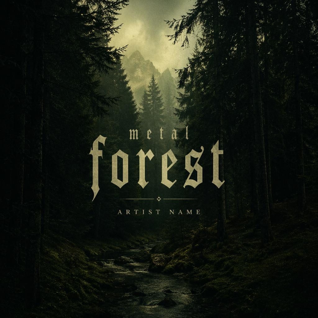 Portada cuadrada con bosque verde oscuro, estética nostálgica cálida y diseño fotográfico indie alternativo.