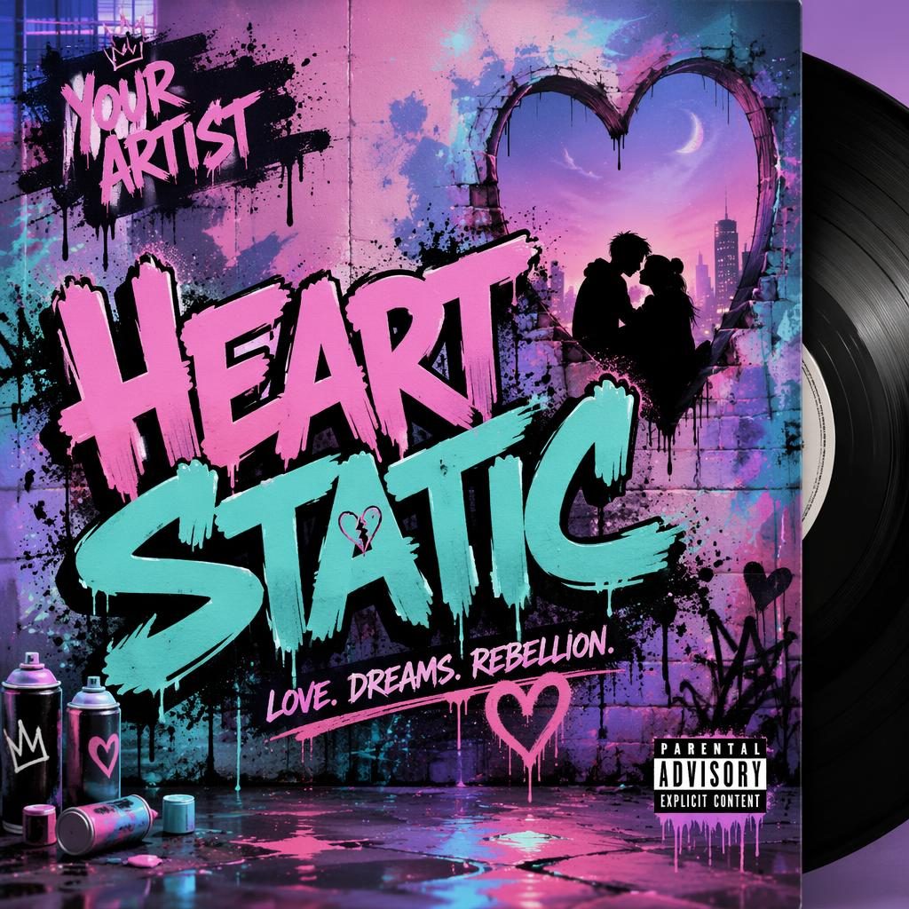 Square album cover with neon graffiti, pastel dreamy tones, punk hip hop vibe, and clean placeholder title text