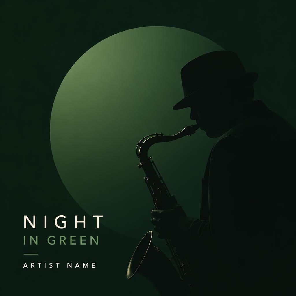 Square album cover with a dark forest green minimal gradient, bold pop art styling, and clean title placeholder text.