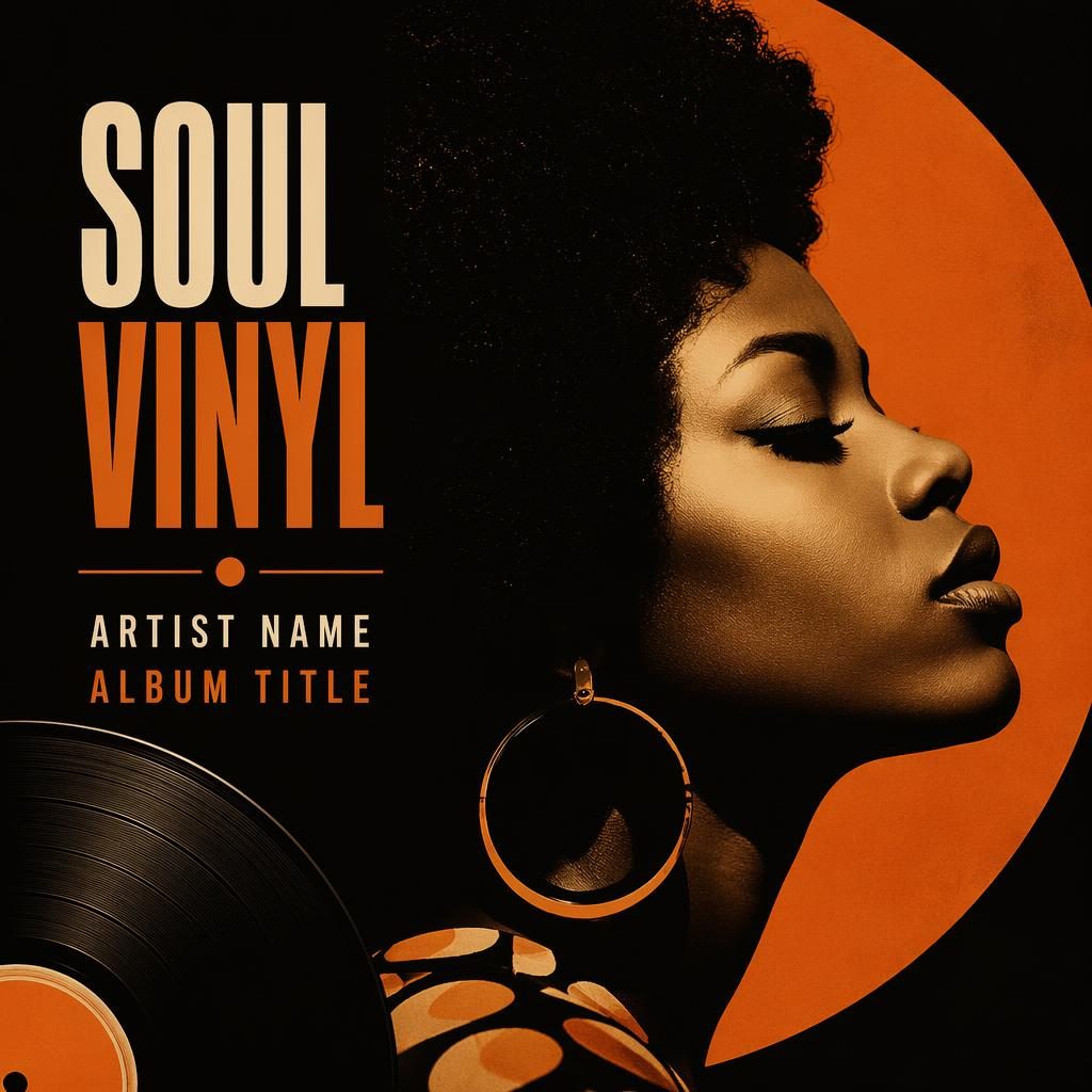 Square album cover with bold pop art styling, dark dramatic monochrome tones, warm soul vinyl mood, and clean title text.