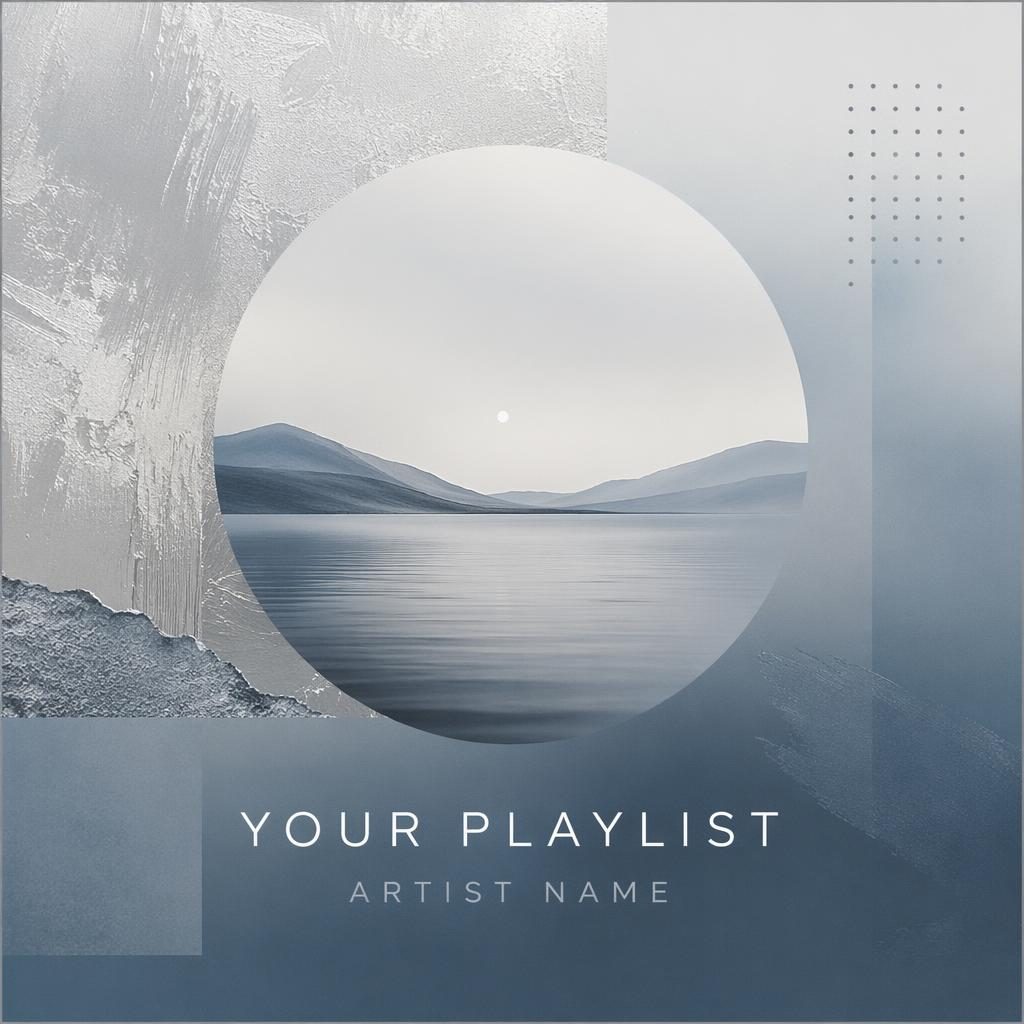 Square album cover with a silver and ice blue minimal gradient, soft atmospheric texture, and clean placeholder title layout.