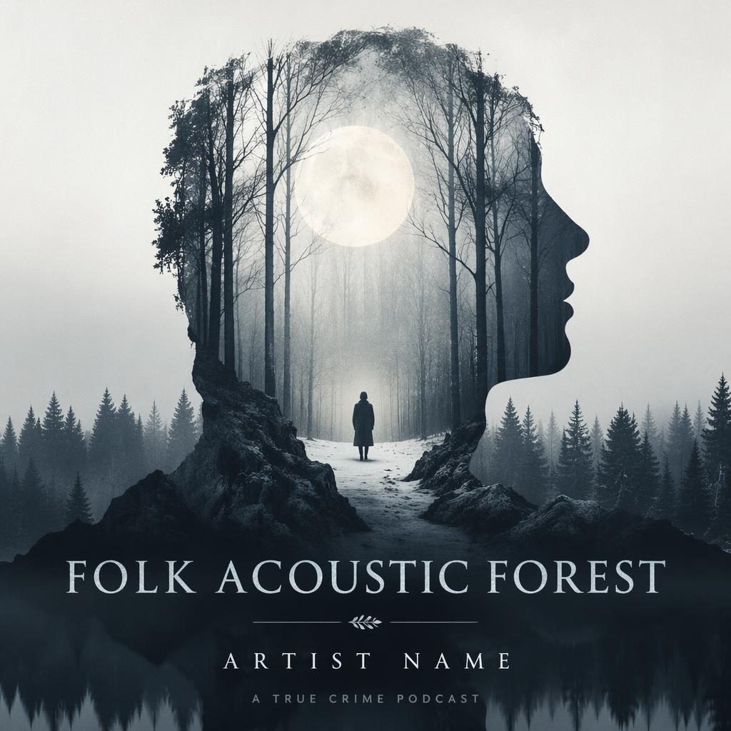 Square album cover showing a dreamy silver-blue forest scene with acoustic folk mood and clean placeholder title text.