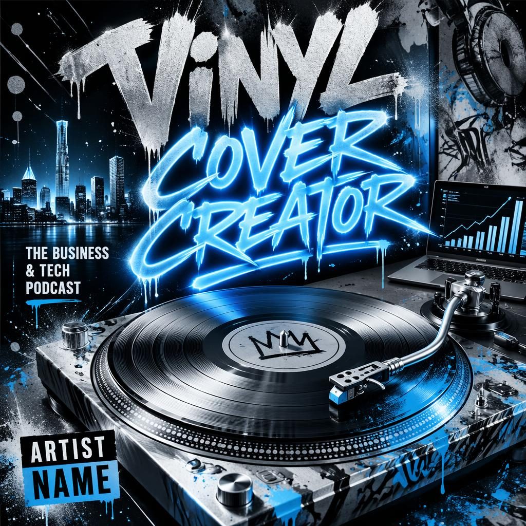 Square album cover with neon graffiti, silver and ice tones, painterly glow, and clean title placeholder text
