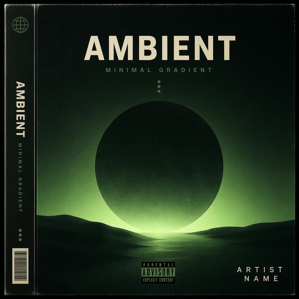 Pochette d’album carrée avec dégradé minimal vert forêt sombre, ambiance dramatique pop art et texte de titre factice.