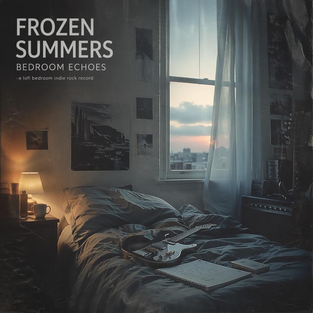 Quadratisches, stimmungsvolles Albumcover mit warm-nostalgischer Schlafzimmer-Szene in Silber- und Eisfarben