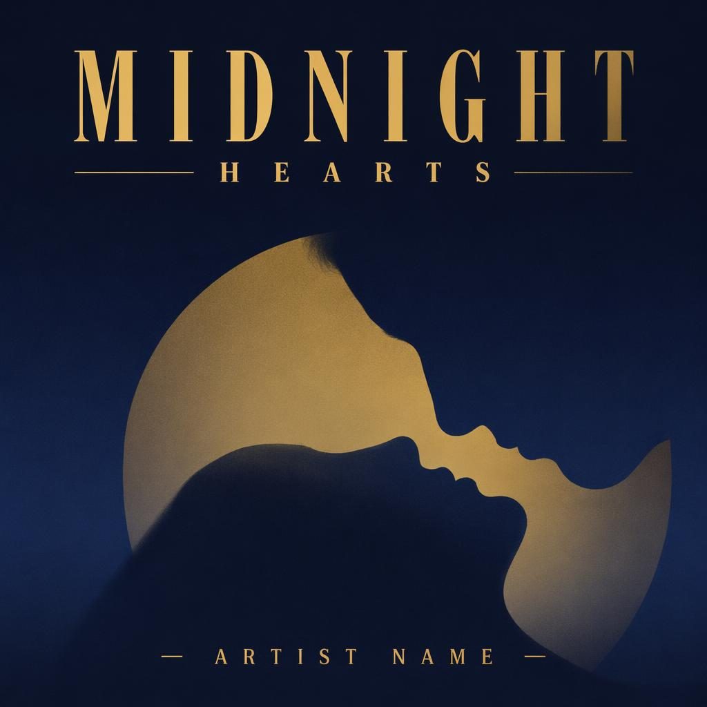 Square album cover with a midnight blue to gold gradient, romantic dreamy mood, and clean placeholder title text.