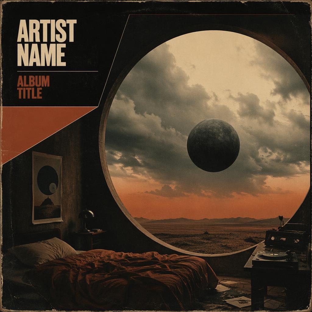 Square vintage-style album cover with an intense bedroom scene, rust earth tones, clean title text, and retro hip-hop mood