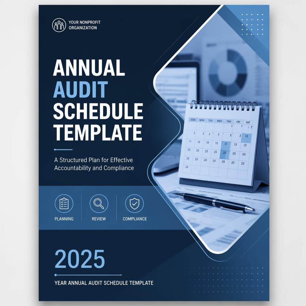 A4 portrait annual report cover with a tech blue palette, clean placeholder title, year, subtitle, and editorial layout.
