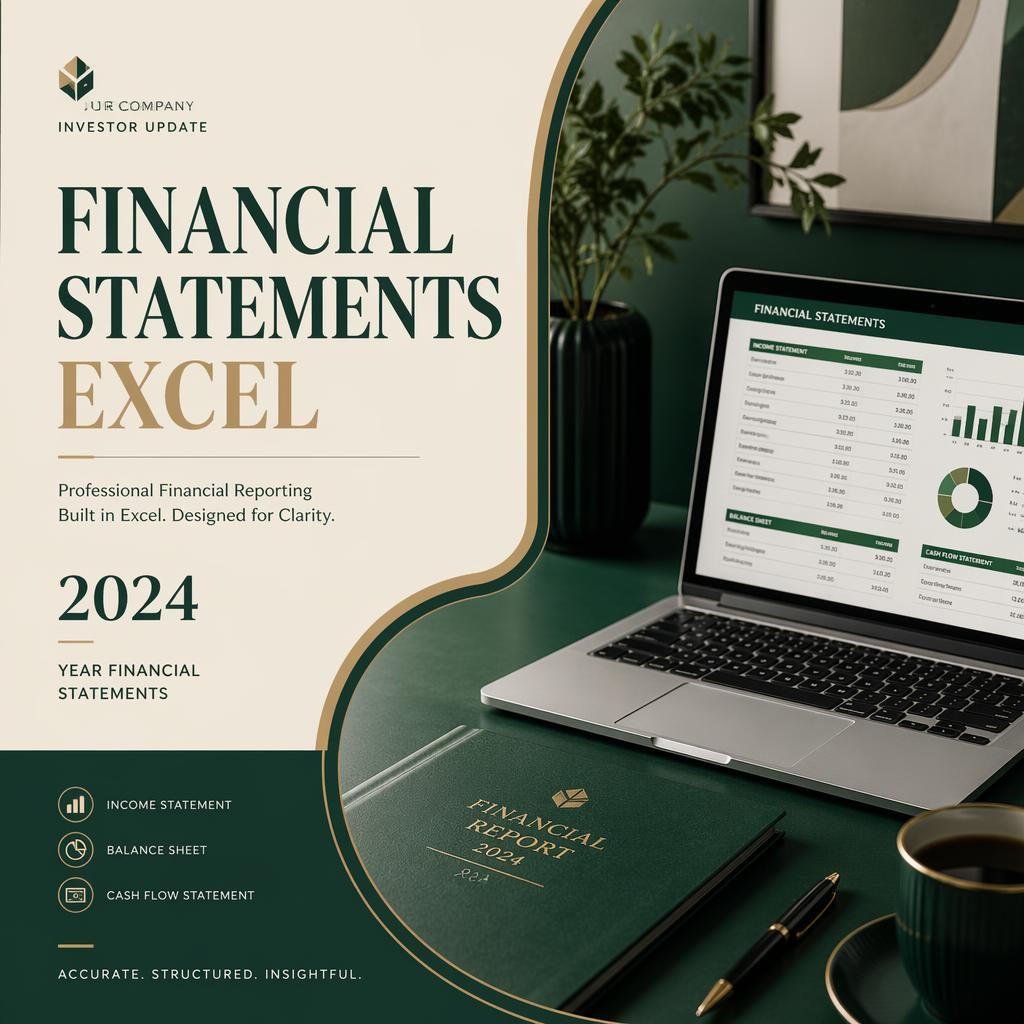 A4 portrait annual report cover with green and cream editorial layout, hero visual, and clean placeholder typography.