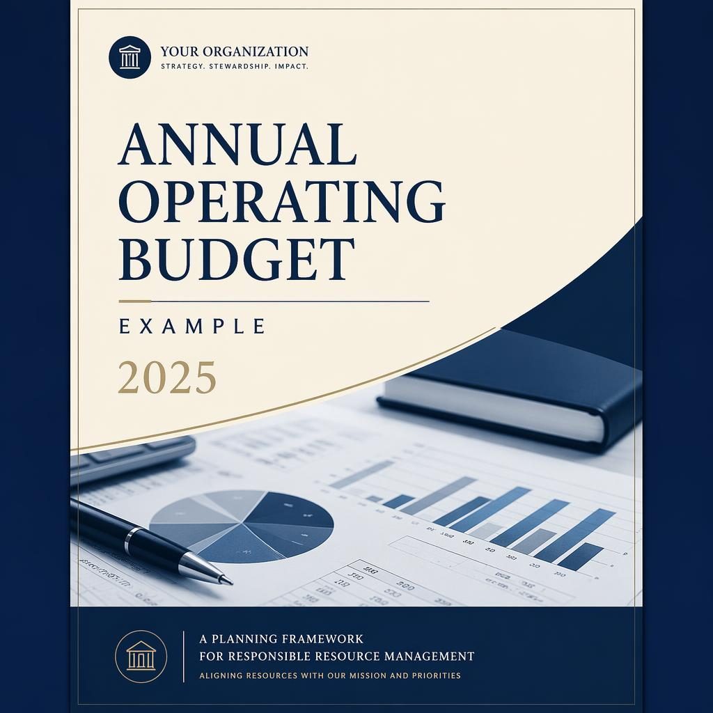 A4 portrait report cover in cream and navy with academic editorial layout, placeholder title, year, subtitle, and hero graphic.