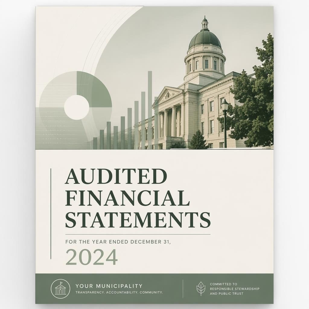 A4 portrait report cover in sage and ivory with clean placeholder title, year, subtitle, and editorial data-driven layout