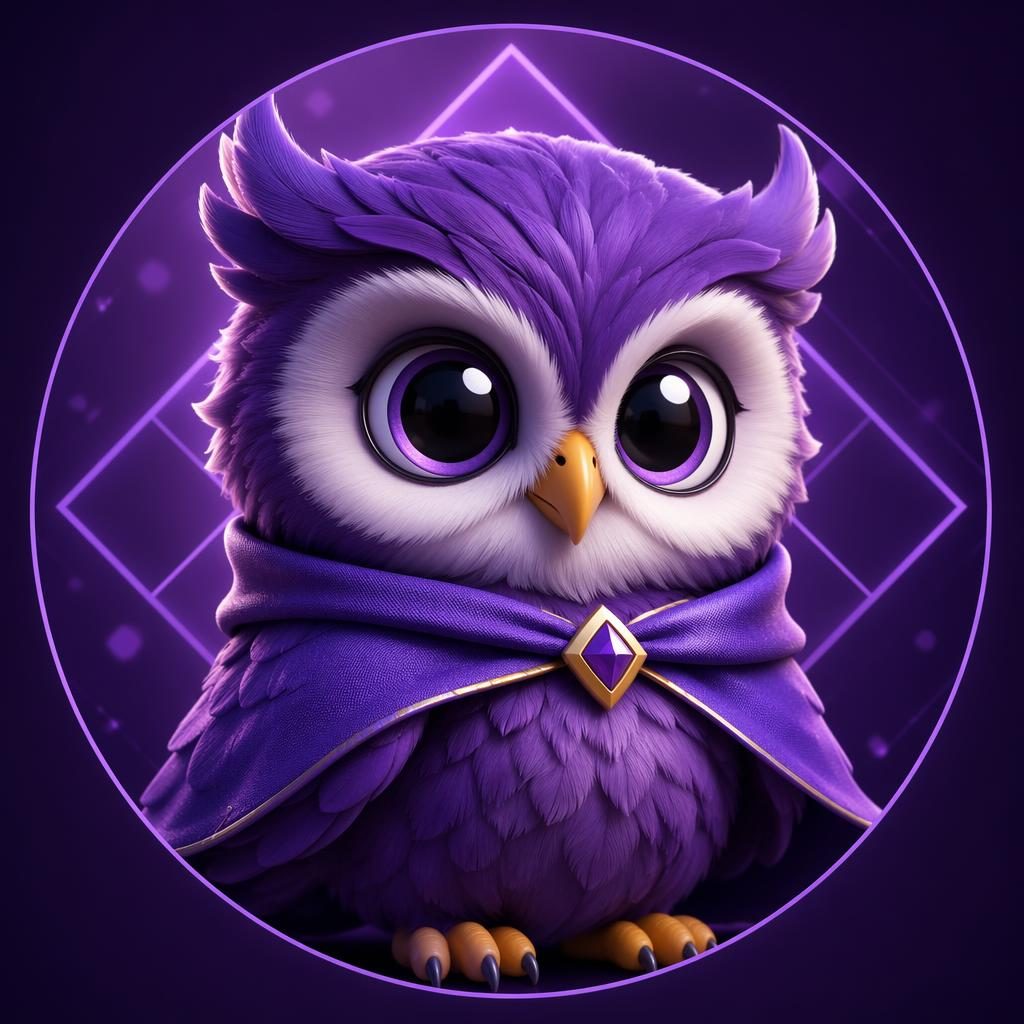 Centered 3D Pixar-style mascot creature avatar in royal purple with geometric pattern, clean minimal profile picture