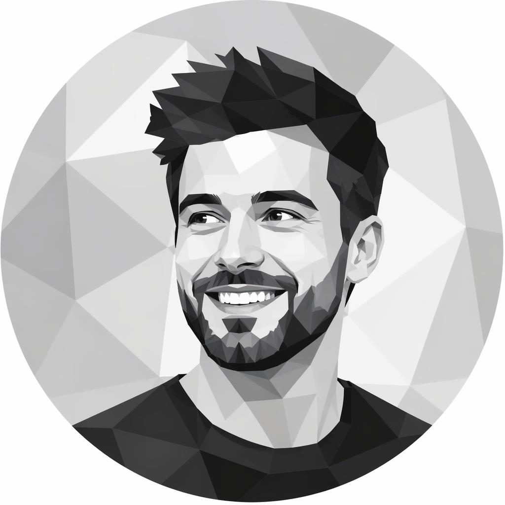 Portrait humain centré en style low poly monochrome, composition épurée pour photo de profil lisible en rond ou carré.