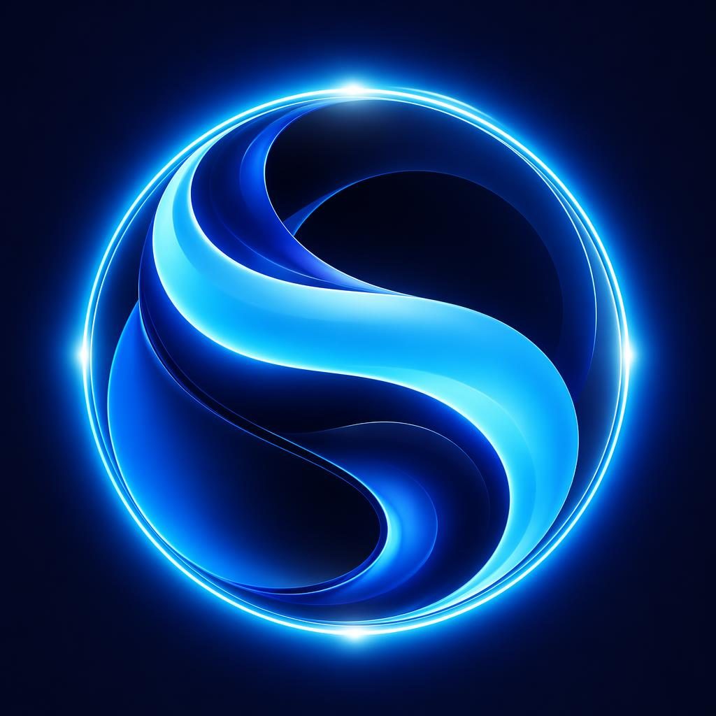 Abstract geometric cyberpunk neon avatar in cool blue tones, centered on a solid background with sharp, clean framing.