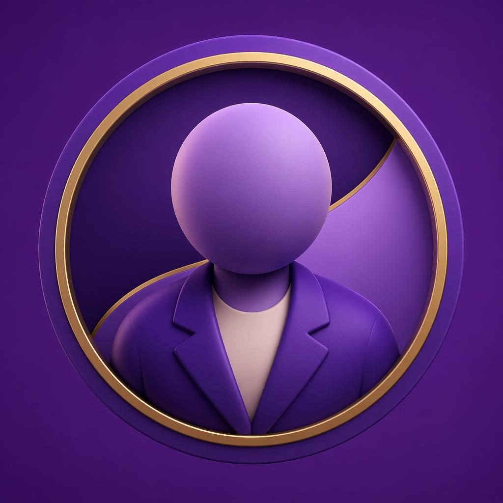 Avatar 3D style Pixar abstrait géométrique, centré, palette violet royal, fond uni, cadrage net pour profil