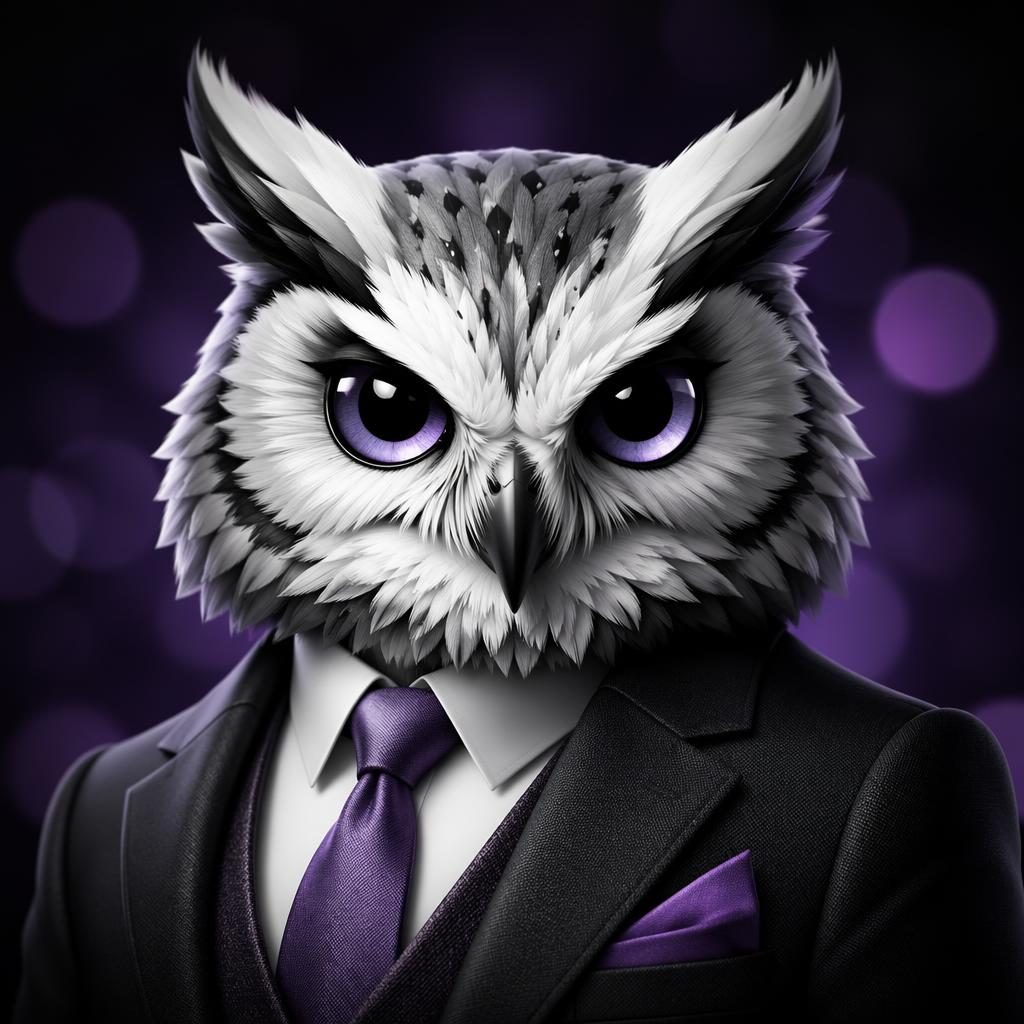 Centered black-and-white mascot creature avatar with soft bokeh, sharp focus, friendly confident expression, and clean crop.
