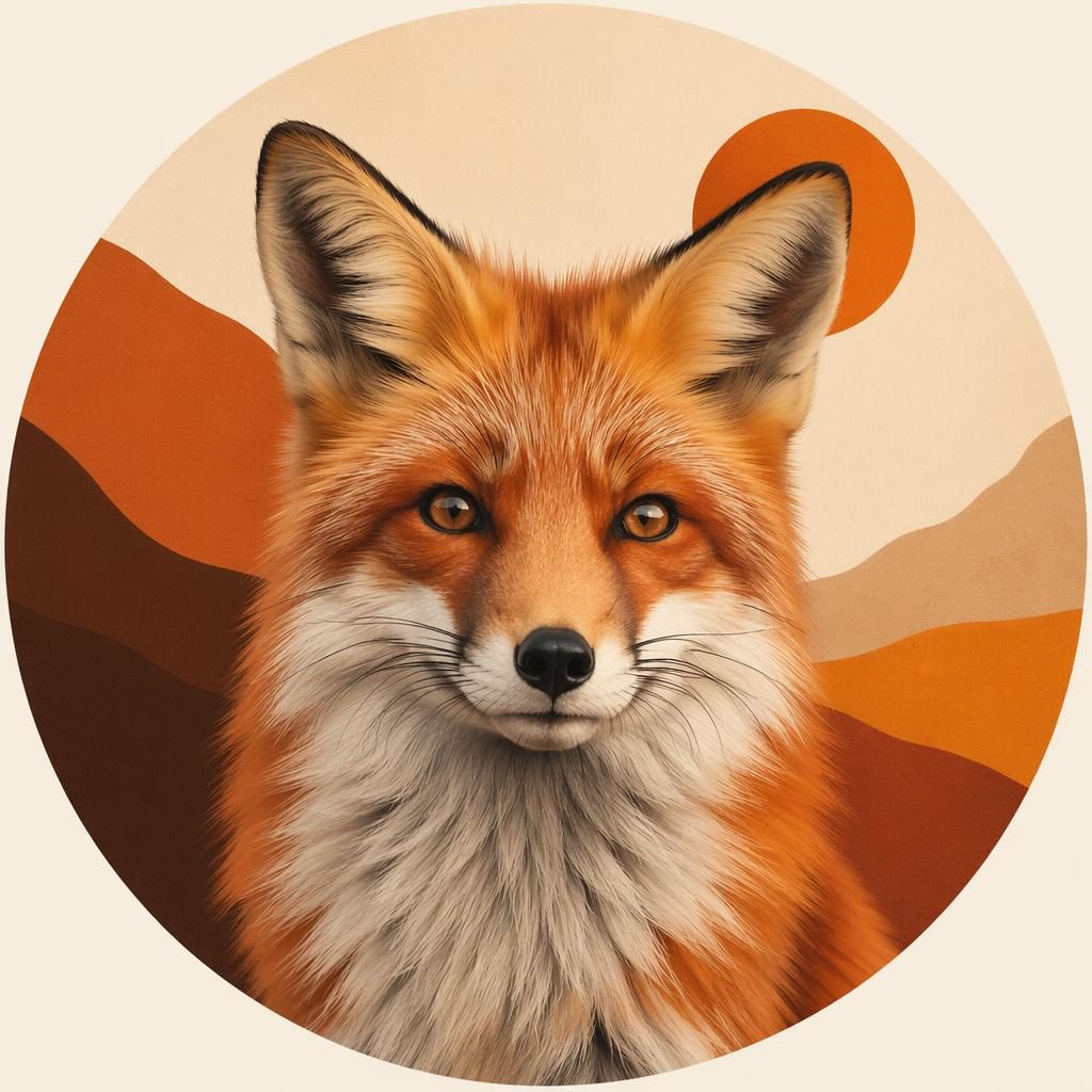 Centered animal avatar in a warm earth palette with flat abstract shapes, polished editorial look, and clean profile framing.