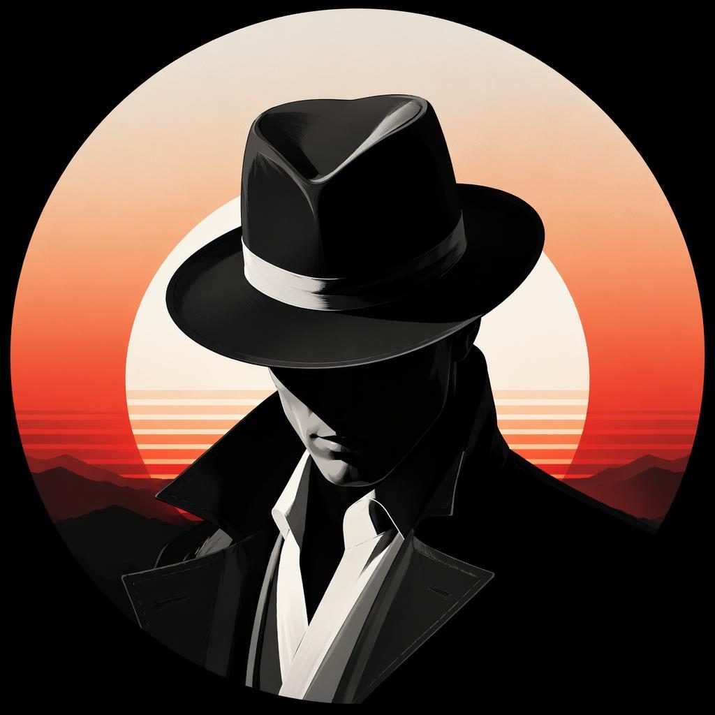 Polished social-media avatar / profile picture, stylized character, noir black-and-white, calm minimal mood, sunset grad