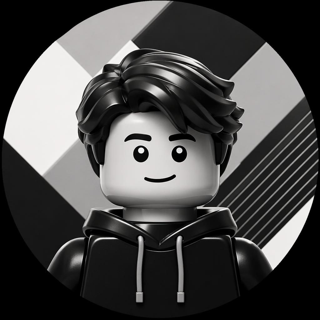 Centered monochrome flat illustrated human portrait with geometric pattern, designed as a clean lego pfp avatar.