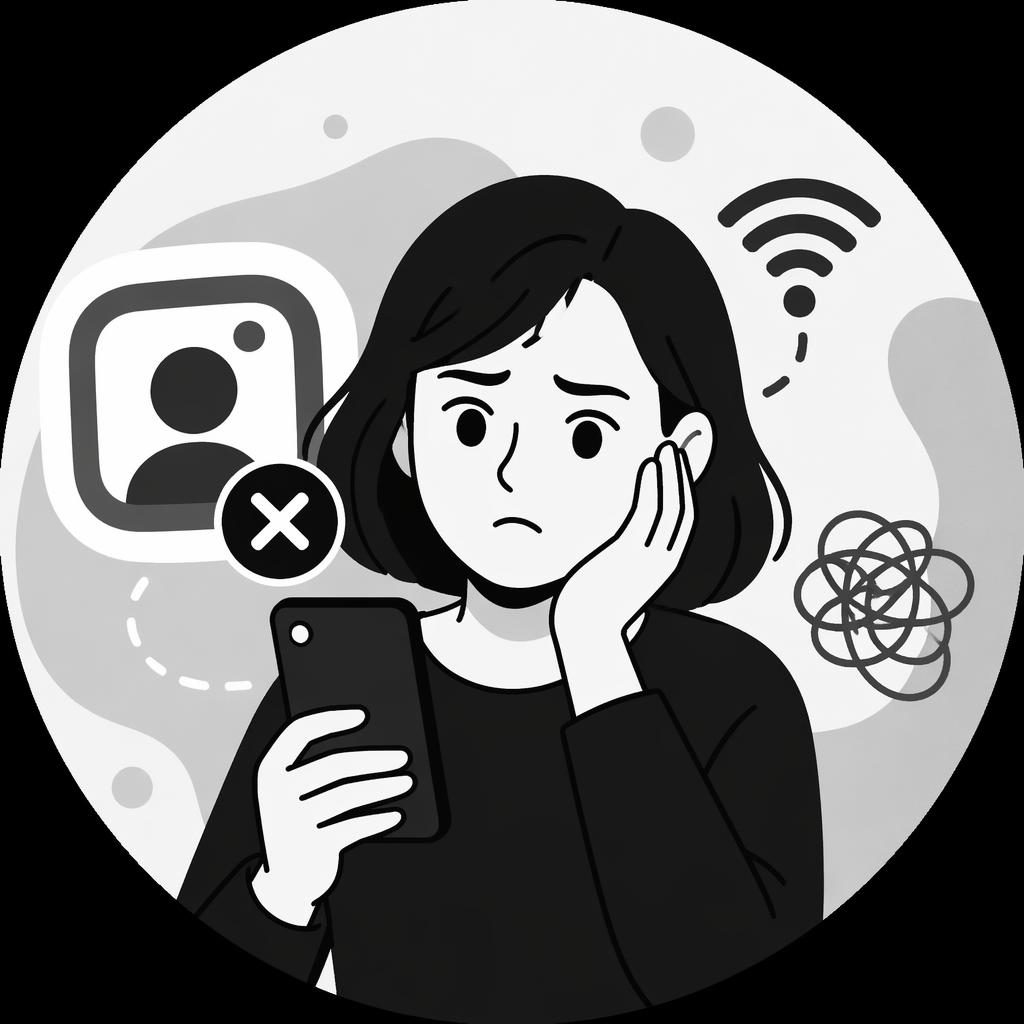 Centered monochrome flat illustration of a playful human portrait avatar with clean framing and high small-size readability.