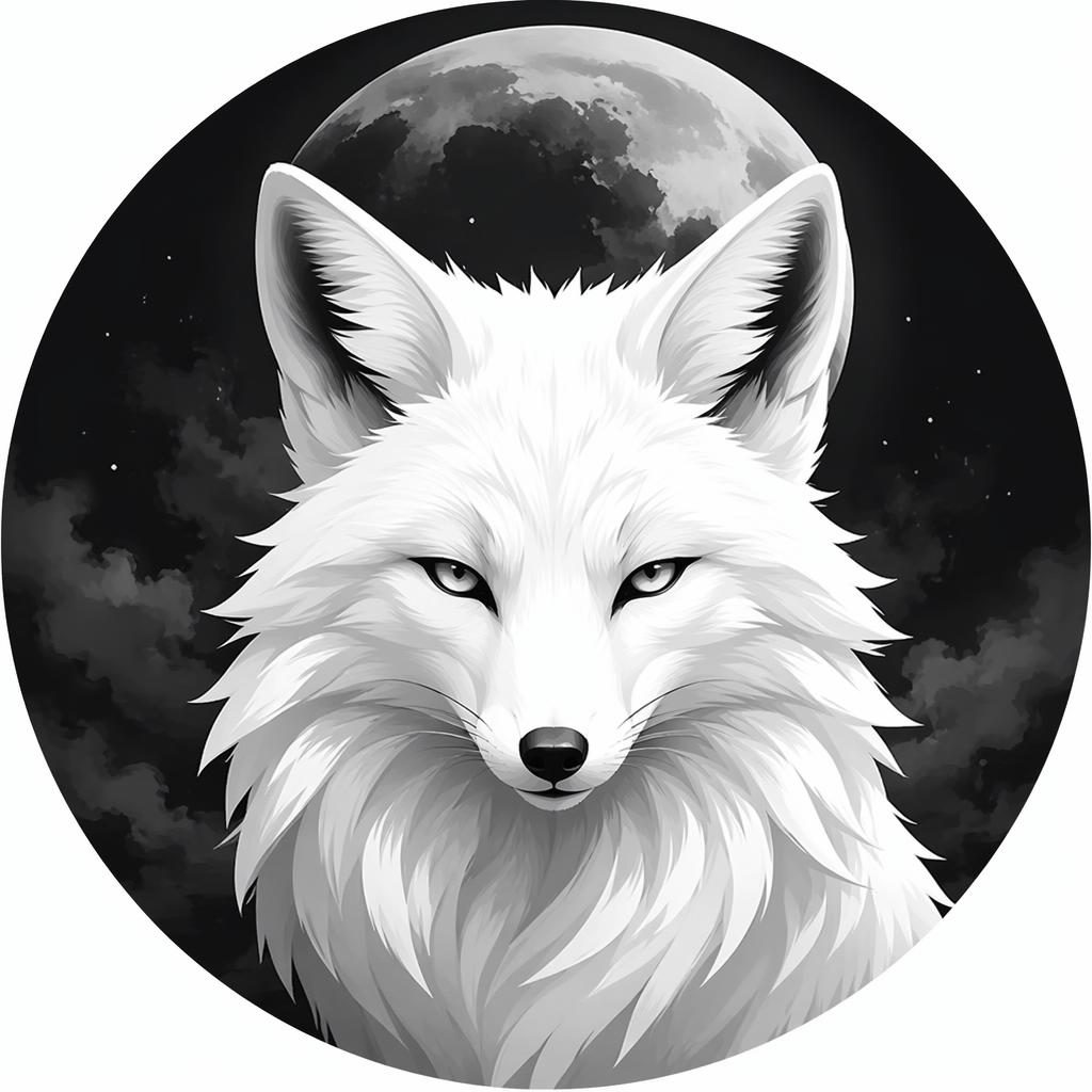 Zentrierter Tier-Avatar als flache monochrome Illustration mit geheimnisvoller Stimmung auf transparent wirkendem Weiß.