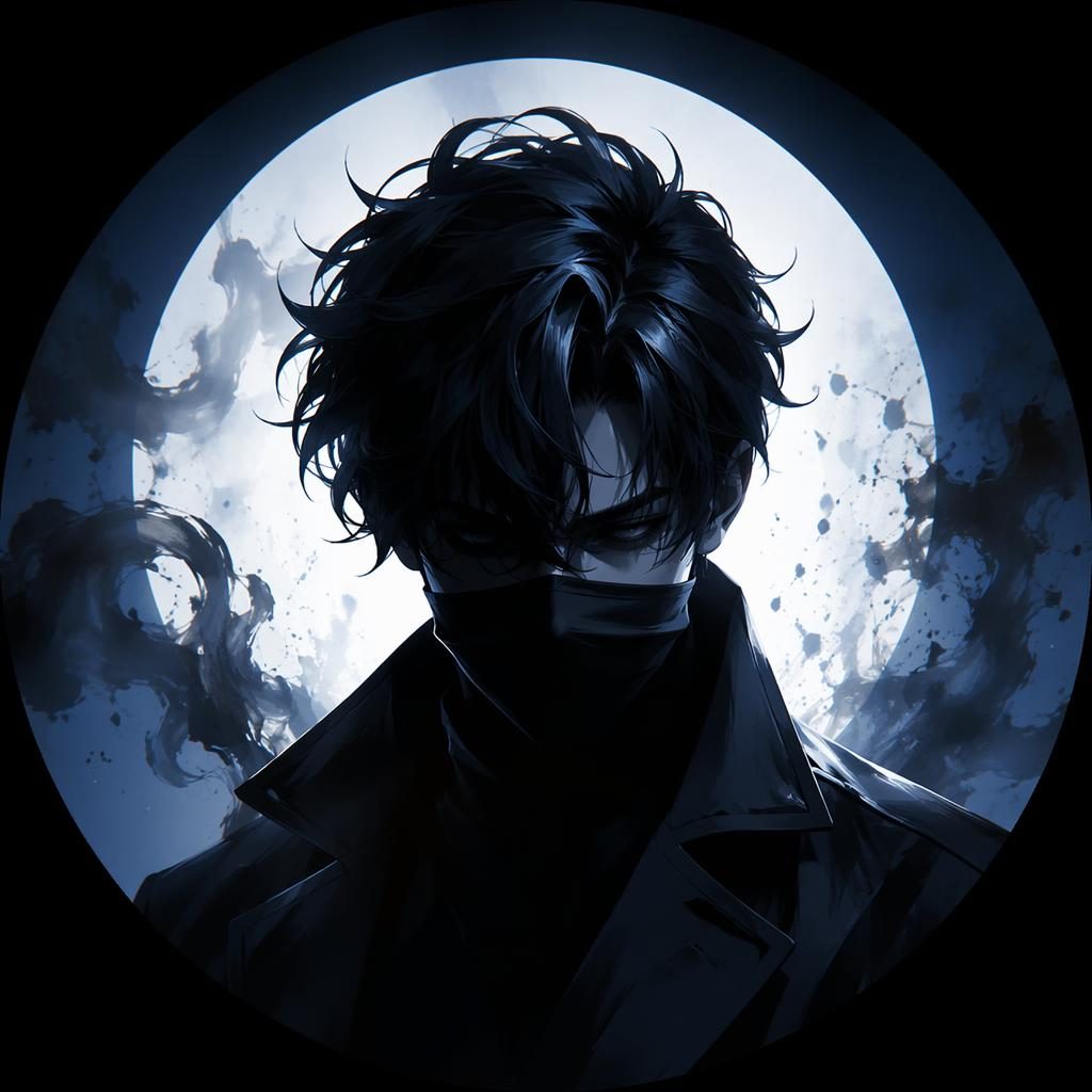 Stilisierter schwarzweißer Avatar mit kühler Blaufärbung, zentriert, geheimnisvolle Stimmung, klare Profilbild-Komposition