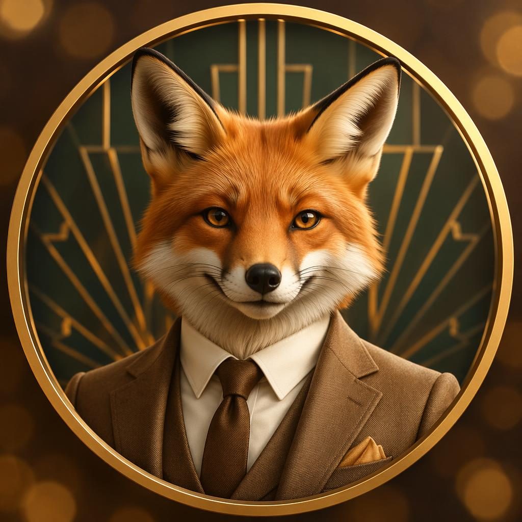 Centered art deco animal avatar with a confident friendly expression, warm earth tones, soft bokeh, and sharp focus.