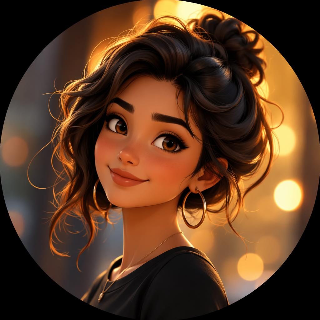 Centered 3D Pixar-style avatar with a confident friendly expression, bold colors, sharp focus, and soft bokeh background.