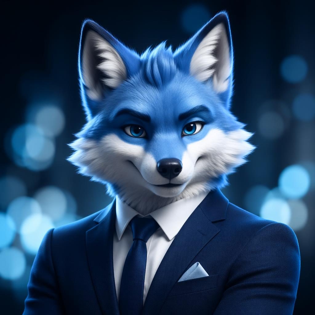 Centered noir black-and-white mascot creature avatar with cool blue tones, soft bokeh, sharp focus, and friendly confident expression.