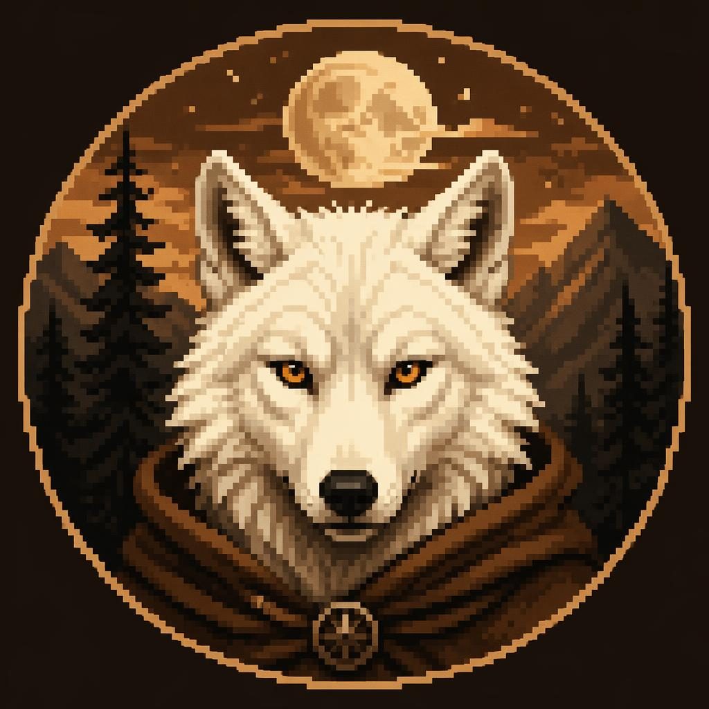 Avatar de animal en pixel art retro, centrado, con paleta tierra cálida, fondo blanco translúcido y aire misterioso.